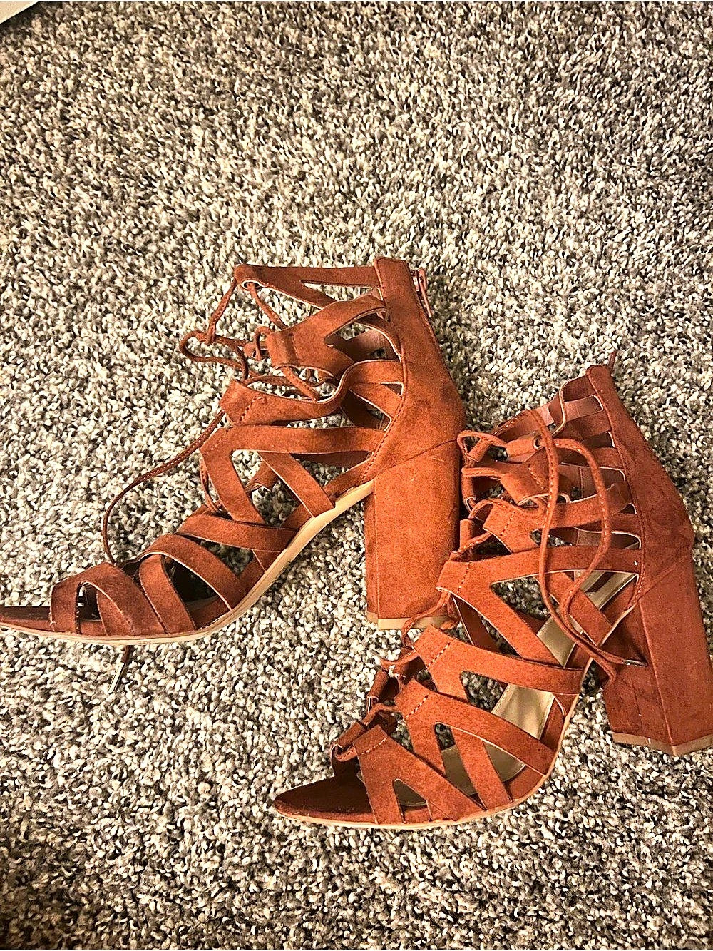 F21 Strappy Block Heel Sandals in Burnt Orange